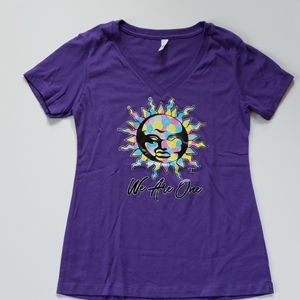 Ladies Purple Graphic V-neck T-shirt Size M